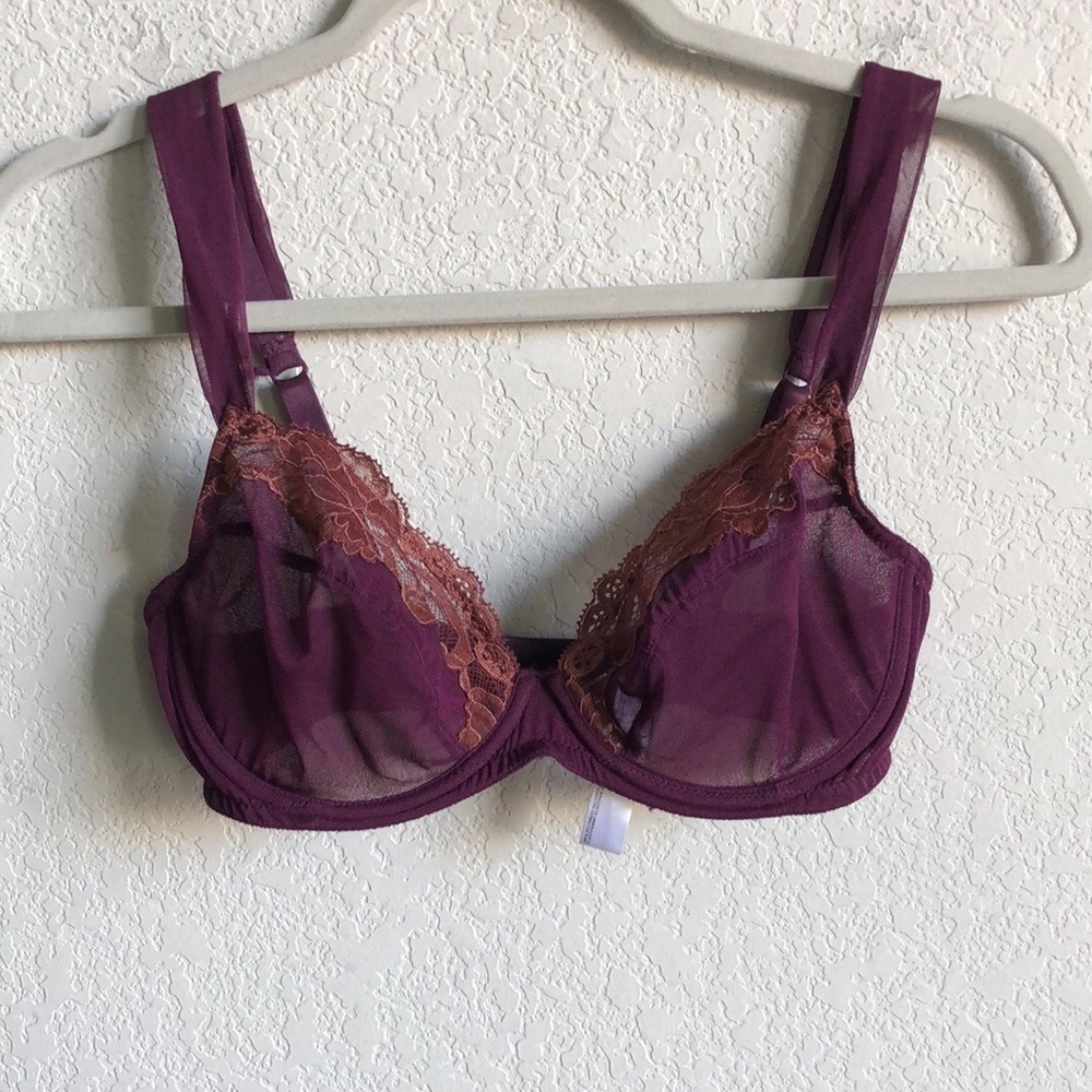 Andres Sarda Mesh Lace Unlined Balconette Bra Full Cup 32D Underwire